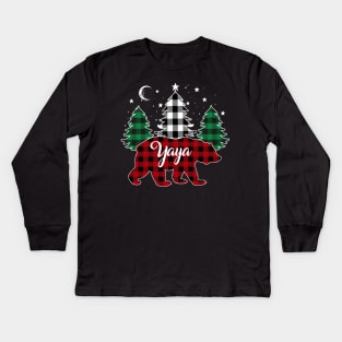 Yaya Bear Buffalo Red Plaid Matching Family Christmas Kids Long Sleeve T-Shirt